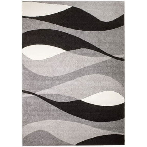 Rio Collection - Gray Black Retro Wave Line Premium Area Rug by Rug and Decor 2x7 Runner