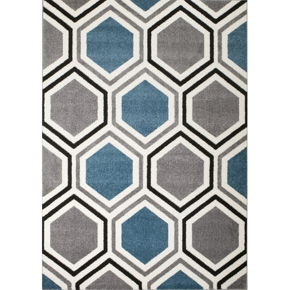 Rio Collection - Gray Blue Honeycomb Geometric Premium Area Rug by Rug and Decor 4x5 Size