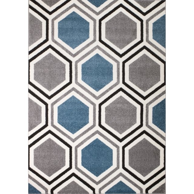 Rio Collection - Gray Blue Honeycomb Geometric Premium Area Rug by Rug ...