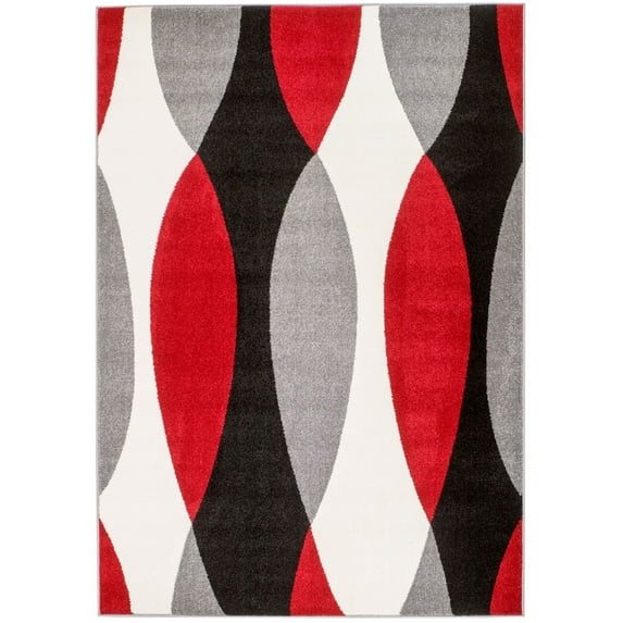 Rio Collection - Gray Red White Retro Design Premium Area Rug by Rug and Decor 8x11 Size