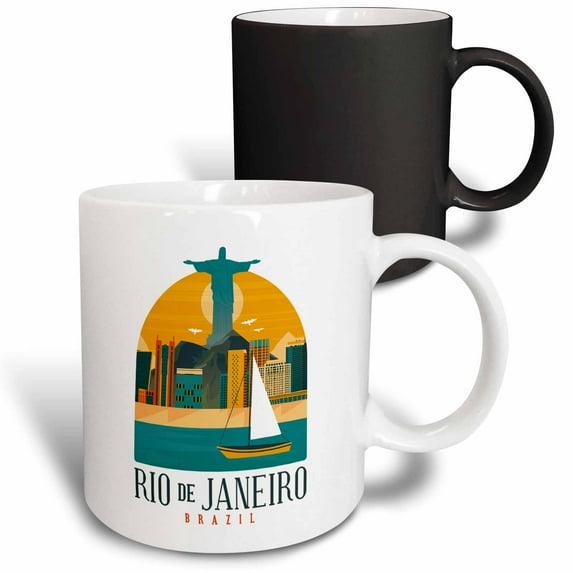 3drose, Rio De Janeiro Brasil with Christo Redentor and Ocean, 11oz Magic Transforming Mug