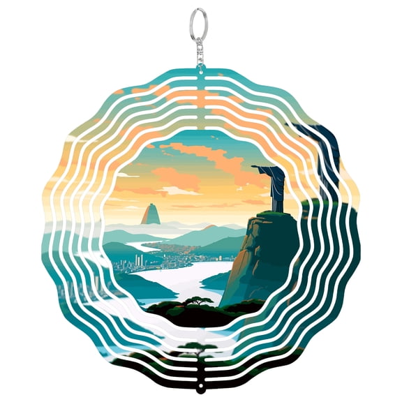 Rio De Janeiro Brazil Copacabana 3D Wind Spinner Metal Kinetic Hanging Sculpture Outdoor Yard Decor Sugarloaf Gift