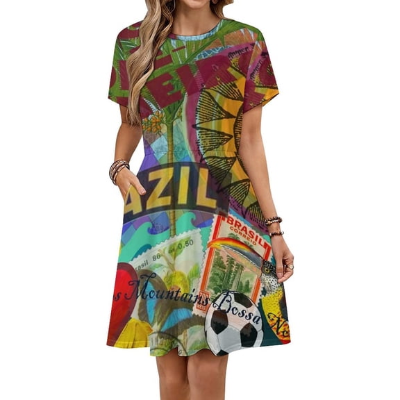Rio De Janeiro Brazil Impanema Copacabana Dress Fashion Beach Short Sleeve Dresses Female Party Printed Sundress