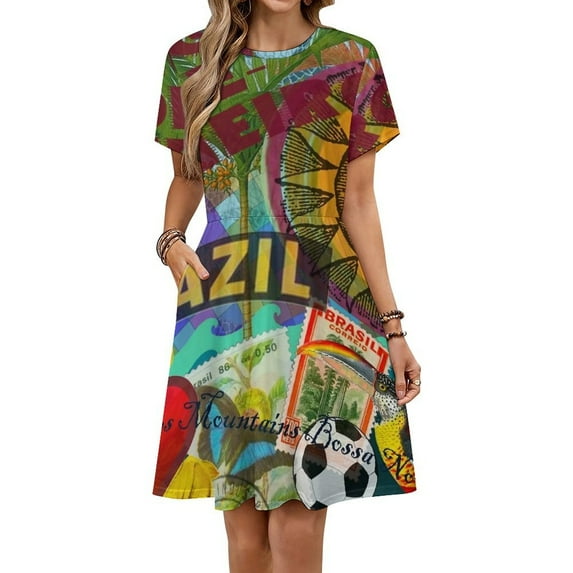 Rio De Janeiro Brazil Impanema Copacabana Dress Fashion Beach Short Sleeve Dresses Female Party Printed Sundress
