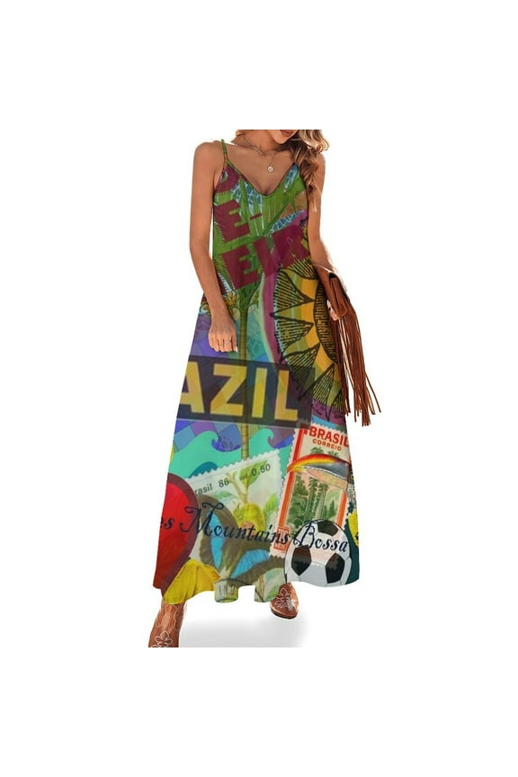 Rio De Janeiro Brazil Impanema Copacabana Sleeveless Suspender Dress Summer Fashion Casual Long Dress