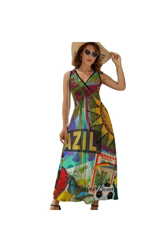 Rio De Janeiro Brazil Impanema Copacabana Womens Night Club Maxi Dress V Neck Sleeveless Bohemia Long Dresses