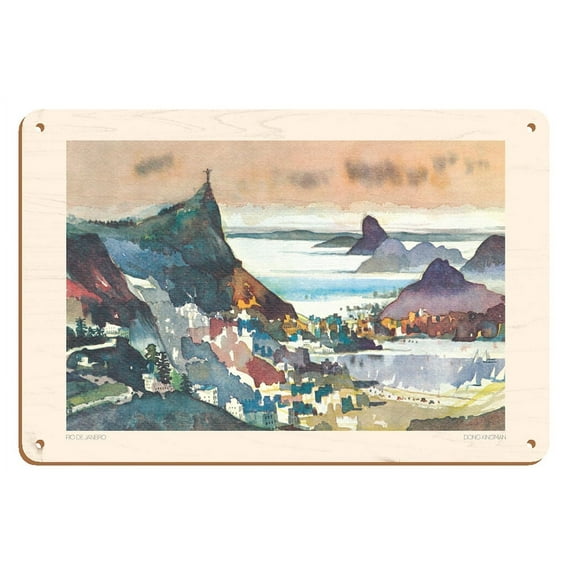 Rio De Janeiro Brazil - Vintage Airline Travel Poster by Dong Kingman - 8 x 12 inch Vintage Wood Art Sign