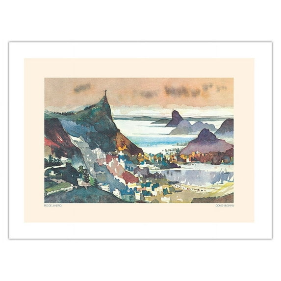Rio De Janeiro Brazil - Vintage Airline Travel Poster by Dong Kingman - Fine Art Matte Paper Print (Unframed) 18x24in