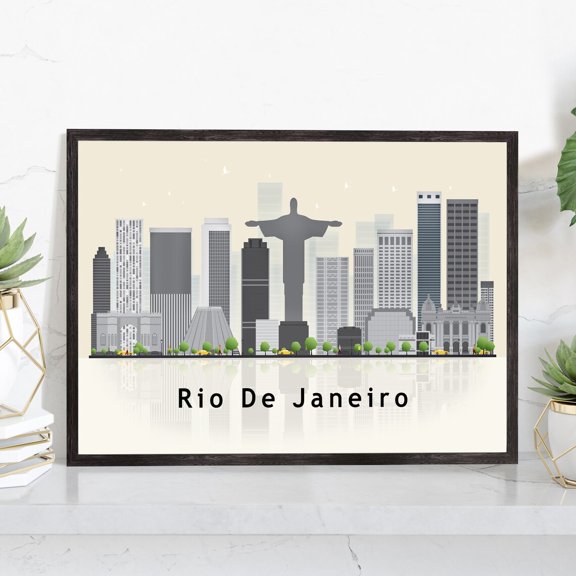 Rio De Janeiro Brazil Skyline Wall Art Print With Modern Cityscape Landmark Map