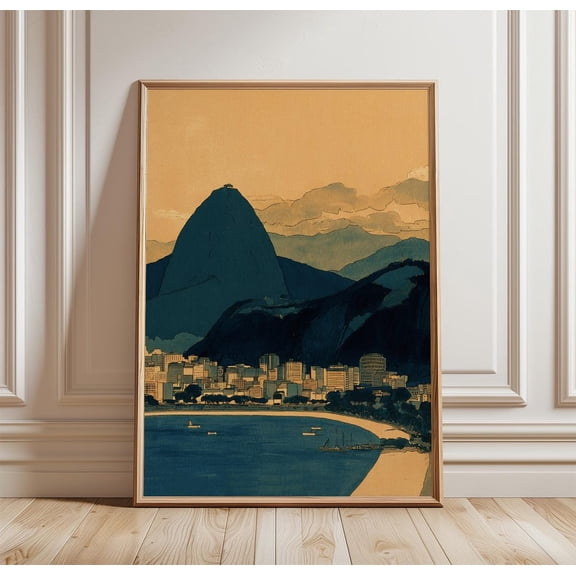 Rio De Janeiro Brazil Sugarloaf Mountain Beach Skyline Coastal Travel Wall Art, Unframed Paper Print