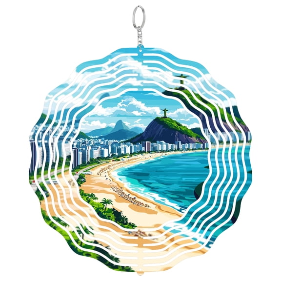 Rio De Janeiro Brazil Sugarloaf View 3D Wind Spinner Stainless Steel Hanging Ornament Garden Decor South America Gift