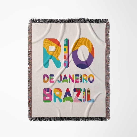 Rio De Janeiro Brazil Unique Colorful Decorative Text, Woven Blanket