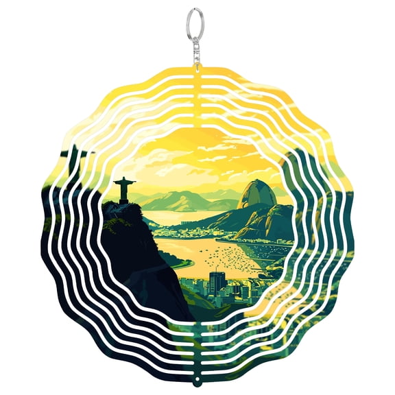 Rio De Janeiro City 3D Wind Spinner Stainless Steel Kinetic Yard Art Garden Decor Brazil Sugarloaf Gift