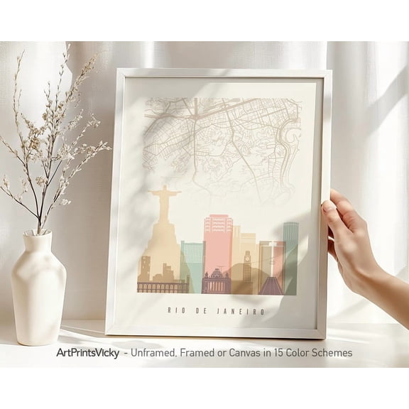 Rio De Janeiro Map City For Home Poster, Elegant Travel Inspired Theme For Dorm Room, Office And Home Decor