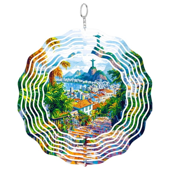 Rio De Janeiro Sugarloaf 3D Wind Spinner Kinetic Hanging Art Outdoor Garden Decor Brazil Carnival Souvenir