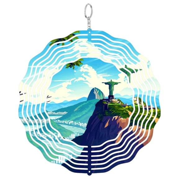 Rio De Janeiro Sugarloaf Mountain 3D Wind Spinner Stainless Steel Hanging Art Garden Decor Brazil Souvenir