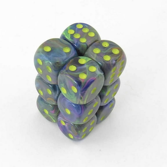 Rio Festive Dice with Yellow Pips D6 16mm (5/8in) Pack of 12 Chessex