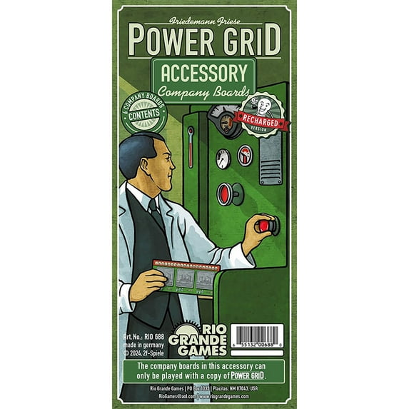 Rio Grande Games: Power Grid Company Boards - Game Accessory Expansion Pack, 6 Player Boards, Electric Power Company Competition, Economic Development
