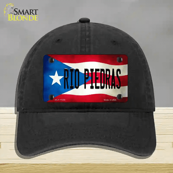 Rio Piedra Puerto Rico Flag Novelty License Plate Hat Unconstructed Cotton Black