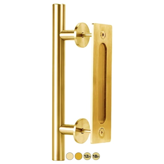 Rio Salto 12-Inch Gold Barn Door Handle Kit Closet Door Handle Solid Aluminum Brass Finish Pull Handle Flush Handles Hardware Large Sliding Door Handles 1-Door Gold - 1Pack