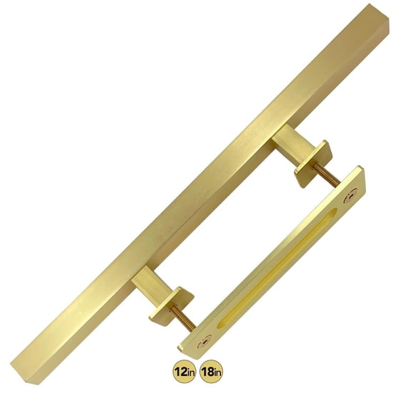 Rio Salto 18-Inch Brushed Brass Gold Barn Door Handle Kit, Closet Door Handle Stainless Steel, Pull Handle and Flush Handle Set, Heavy Duty Large Sliding Door Handles Hardware Included 1-Door Pack