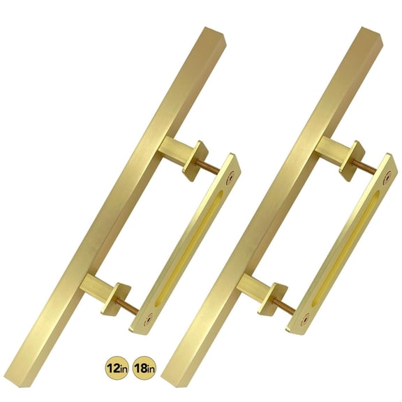 Rio Salto 18-Inch Brushed Brass Gold Barn Door Handle Kit, Closet Door Handle Stainless Steel, Pull Handle and Flush Handle Set, Heavy Duty Large Sliding Door Handles Hardware Included 2-Pack, 18"