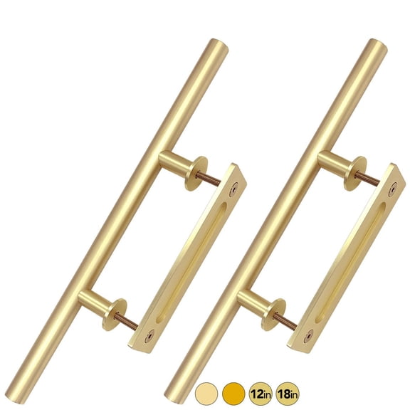Rio Salto 18-Inch Brushed Brass Vintage Gold Barn Door Handle Kit Closet Door Pull Solid Aluminum Pull Handle Flush Set Large Sliding Door Handles Light Gold, 18" - 2Pack
