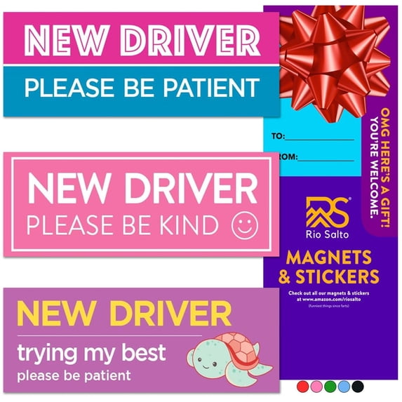 Rio Salto 3-Pack Large Reflective New Driver Car Magnet Please Be Patient Magnet Permit Student Driver Magnets Cool Prank Rookie Funny Magnetic Accessories Bumper Pink I'm New, Cute and Nice