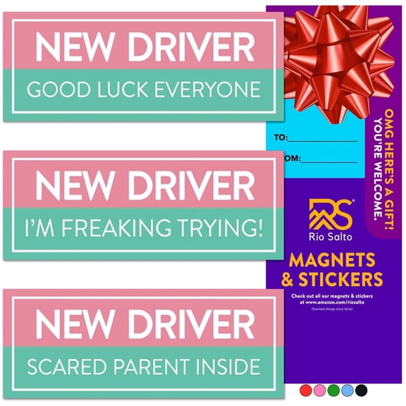 Rio Salto 3-Pack Large Reflective New Driver Car Magnet Please Be Patient Magnet Permit Student Driver Magnets Sticker Cool Prank Rookie Funny Magnetic Accessories Bumper Pink Matchy Matchy Cute