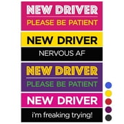 Rio Salto 4-Pack Large New Driver Car Magnet Please Be Patient Magnet Permit Student Driver Magnets Sticker Cool Prank Rookie Funny Magnetic Car Accessories Bumper Nervous AF Pink Purple