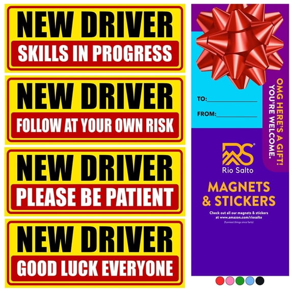 Rio Salto 4-Pack Large New Driver Car Sticker Please Be Patient Stickers Permit Student Driver Sticker Cool Prank Rookie Funny Magnet, Classic