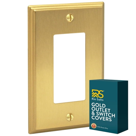 Rio Salto BRASS Deco Collection Midsize Gold Rocker Wall Plate Outlet Cover Light Switch Cover Plate Architectural Design Premium Heavy-Gauge Metal Finish
