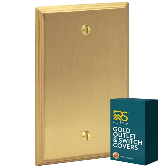 Rio Salto BRASS Deco Collection Midsize Metal Gold Blank Wall Plate Outlet Cover Unused Outlets Wall Switch 1-Gang Covers Child Safe Device Outlet Safety Brushed Brass Modern 1-Gang Blank 1-Pack