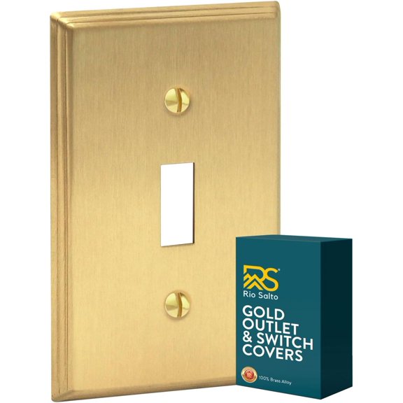Rio Salto BRASS Gold Light Switch Cover Plate Single Toggle Switch Plate Covers Flip Switch Brushed Gold Metal Outlet Covers Decorative Wall Plates — Deco Collection, MIDSIZE, 4.94" x 3.13"