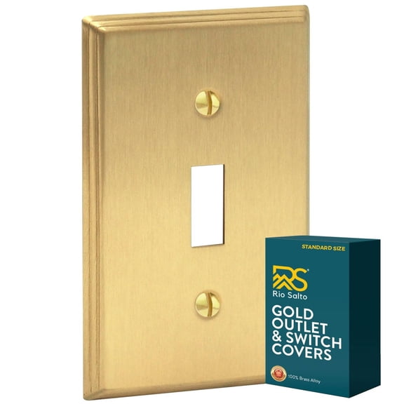 Rio Salto BRASS Deco Collection Standard Size Modern Metal Gold Toggle Light Switch Covers Wall Plate Single Toggle Switch Wallplate Decorative Gold 1 Gang Wall Plate Covers Genuine Brushed Brass