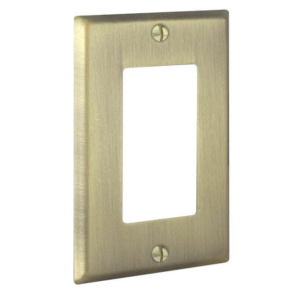 Rio Salto BRASS Signature Collection Antique Gold Rocker Standard Size Metal Gold Light Switch Wall Plate Outlet Cover Single Receptacle Wallplate 1 Gang Decoration Vintage Rustic