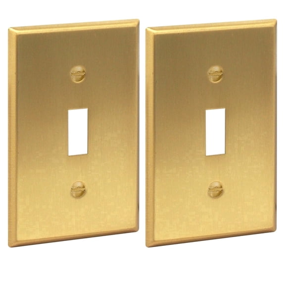 Rio Salto BRASS Signature Collection Metal Gold Toggle Light Switch Covers Wall Plate Single Wallplate Decorative Gold 1 Gang Covers Brushed Brass 2-Pack Standard Size