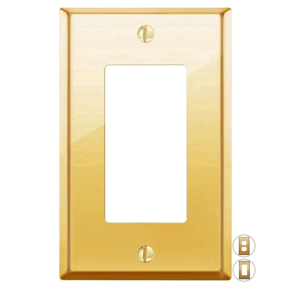 Rio Salto BRASS Signature Collection Midsize Polished Gold Rocker Gold Light Switch Wall Plate or Outlet Cover Single Receptacle Metal Wallplate Covers 1-Gang Decorator, Midsize