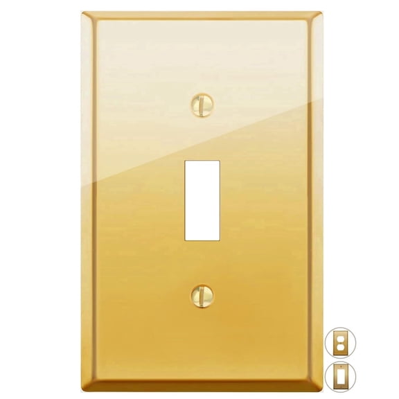Rio Salto BRASS Signature Collection Midsize Polished Gold Toggle Light Switch Covers Wall Plate Single Togle Wallplate Decorative Gold 1 Gang Metal Toggle Midsize 1-Pack