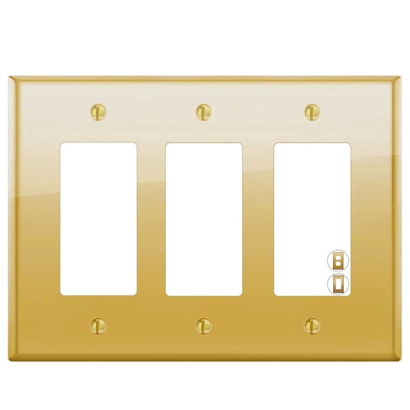 Rio Salto BRASS Signature Collection Standard Size Polished Gold Triple Rocker Light Switch Wall Plate or Outlet Cover Receptacle Metal Wallplate Covers 3-Gang Rocker / Decorator 1 Pack