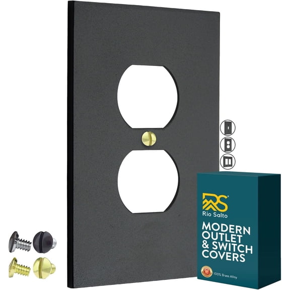 Rio Salto Black Outlet Covers Light Switch Cover Plate Matte Black Metal Duplex Outlet Cover Receptacle Wall Plate Forge Collection, Midsize 5.00" X 3.13"