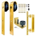 thumbnail image 1 of Rio Salto Brushed Gold Barn Door Hardware Set  Inc. Sliding Barn Door Rollers, Floor Guide Wall Mount, 12" Hand Pull Handle  Fits 1 3/8" & 1 3/4" Door Panels Supports 170 lbs  Track Not Included, 1 of 8