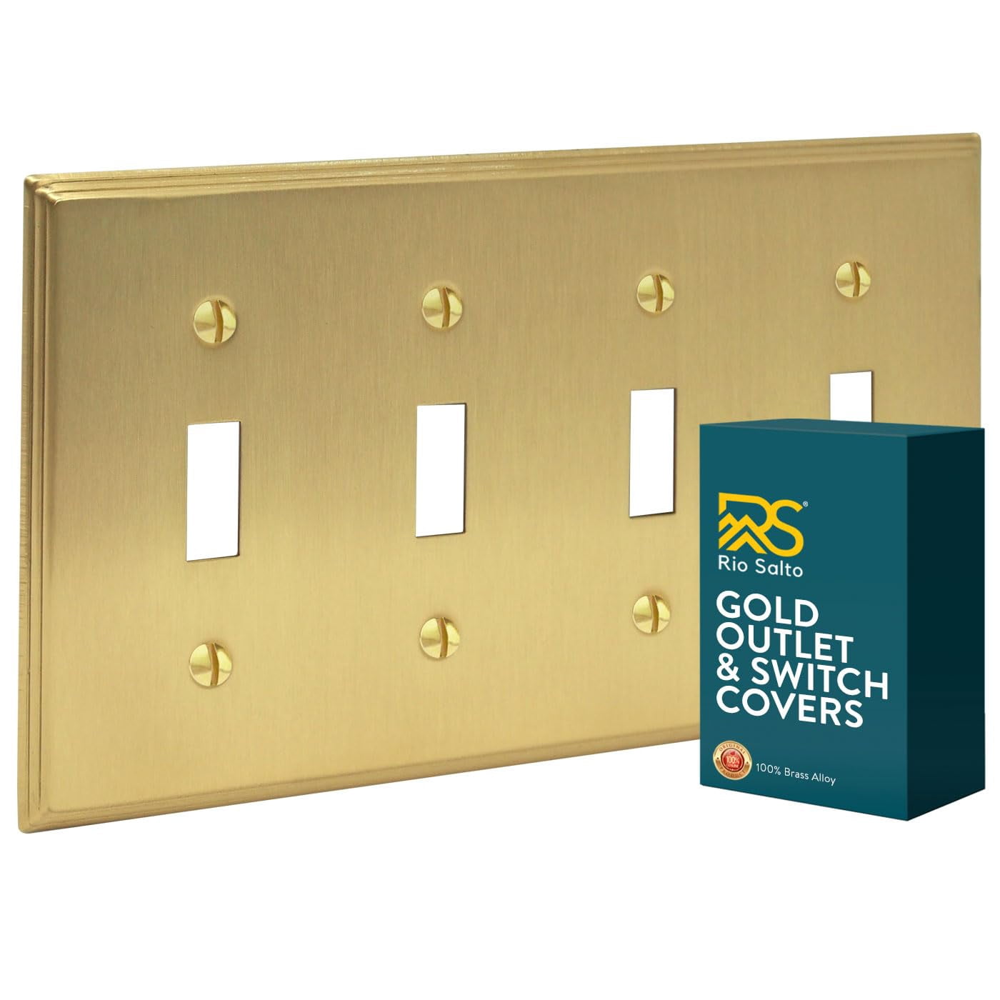 Essentials Collection Plate Rio Salto Brushed Gold Decorative 4-Gang Quad Toggle Light Switch Cover ...