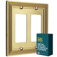 thumbnail image 1 of Rio Salto Estate Collection Brushed Brass Gold Double Rocker 2-Gang 5" x 5" Midsize Metal Light Switch Cover Outlet Cover Decorative Wall Plates Luxury Home Hardware, 1 of 9