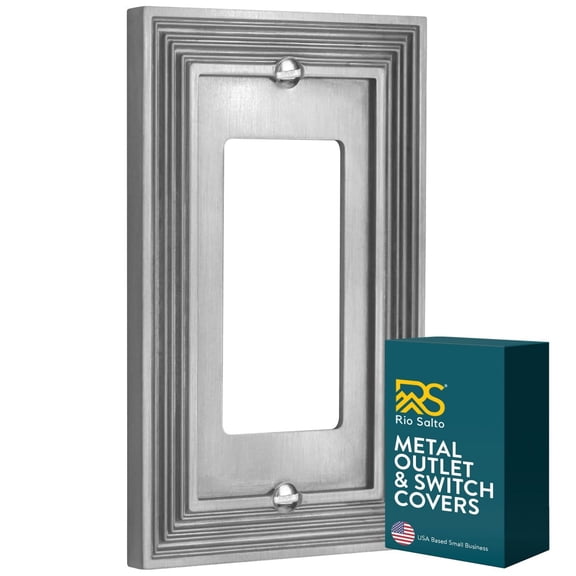 Rio Salto Estate Collection Brushed Nickel Light Switch Cover Silver Metal Rocker Wall Plates 1-Gang Medium Size 5 x 3.13" High-End Decorative Wall Outlet Cover Premium Artisanal Design