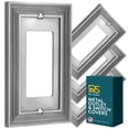 thumbnail image 1 of Rio Salto Estate Collection Brushed Nickel Silver Decorative Rocker Light Switch Plate Outlet Cover Wall Plate 4 Pack  1 Gang 5" x 3.13" Metal Home Upgrade Midsize Premium Heavy-Gauge Wall Plates, 1 of 9