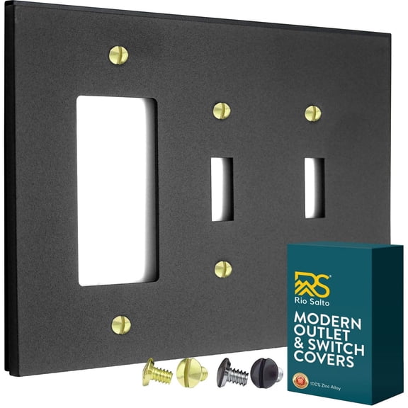 Rio Salto Forge Collection Metal Modern Black Outlet Covers Light Switch Cover Combination Triple Rocker Toggle Toggle Decoration Premium Matte Black, 3 Gang Combo Medium Size