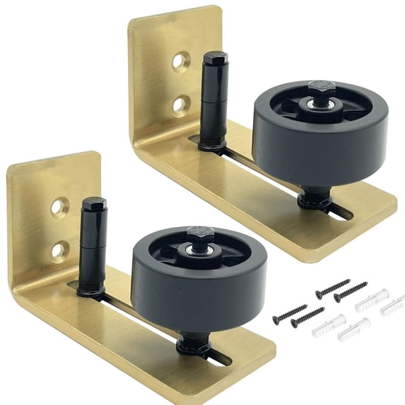 Rio Salto Gold Barn Door Floor Guide 2-Pack Hardware Kit Adjustable Width Sliding Hardware Modern Barn Interior Gold Brushed Brass Panel Light Gold Roller Floor Guide, Wall Mount - 2 Pack