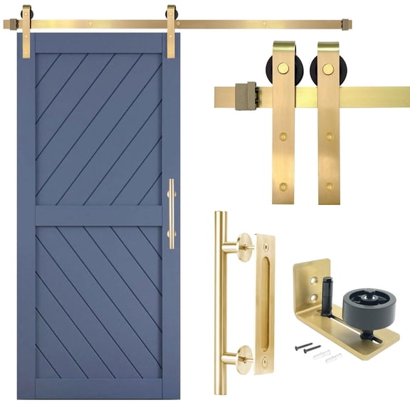 Rio Salto Gold Barn Door Hardware Kit 84" Adjustable Length 7FT Sliding Hardware Modern Barn Interior Gold Brushed Brass Panel Hardware ONLY Hardware Kit Plus, 7 Feet - Single Door