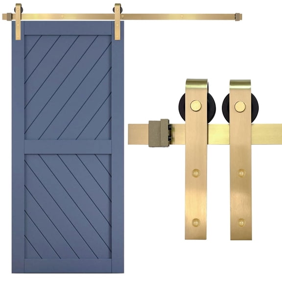 Rio Salto Gold Barn Door Hardware Kit 84" Length 7FT Sliding Door Hardware Modern Barn Interior Brushed Brass Panel Hardware Hardware Kit, 7 Feet - Single Door
